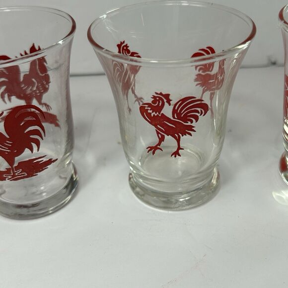 Vintage Red Rooster Juice Glasses Set 4 Farmhouse Diffferent Designs 3" Libbey? - Picture 5 of 9